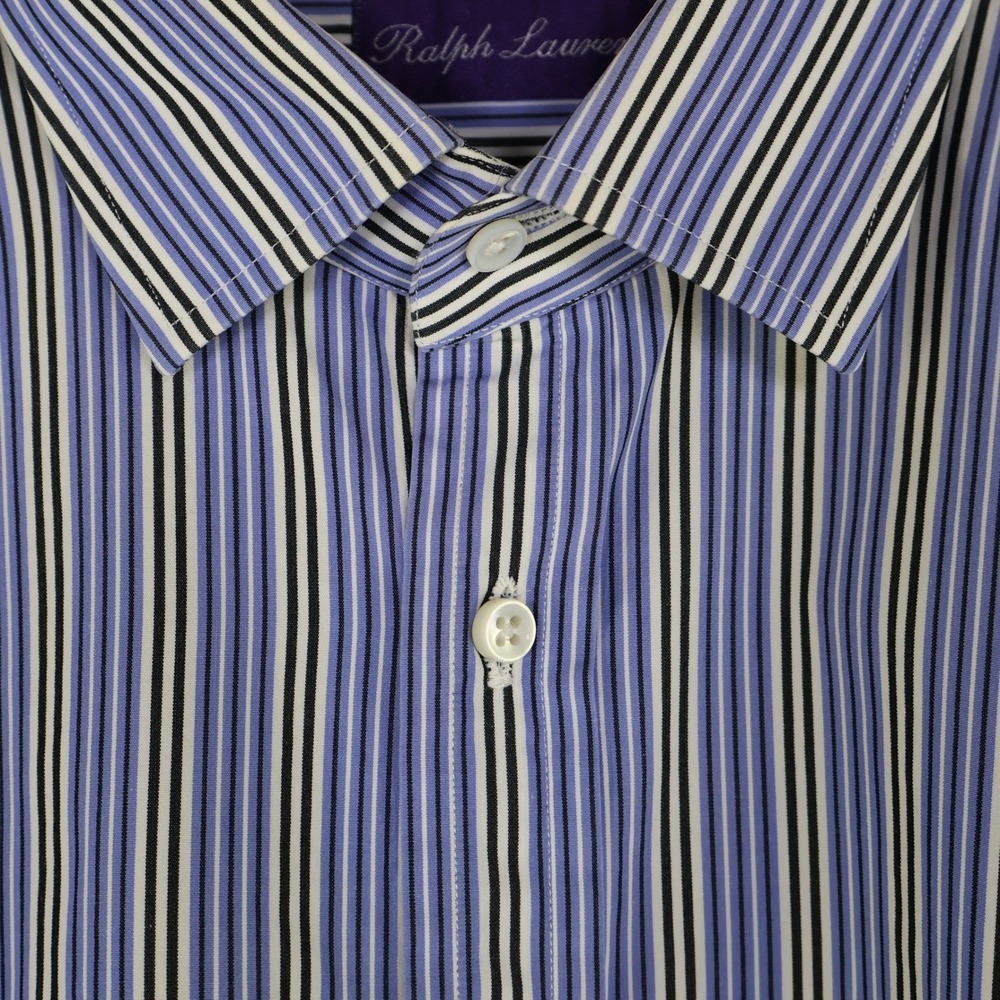 Ralph Lauren Purple Label Mens 17.5 Blue Striped Dress Shirt Italy French Cuff‎ - Picture 5 of 12